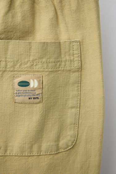 PANTALON EN COTON AVEC ÉLASTIQUES - Ocre de Zara - Image 3