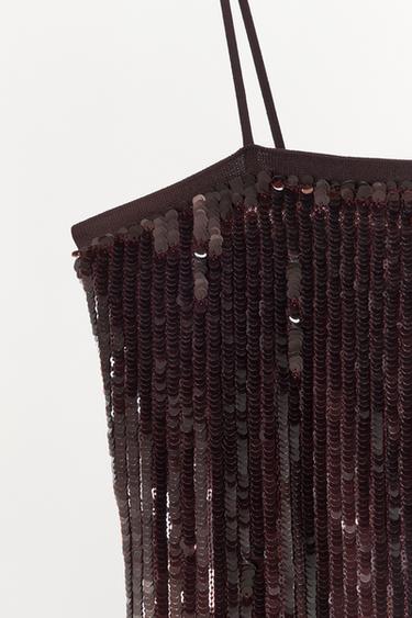 ROBE COURTE À PAILLETTES - Aubergine de Zara - Image 5