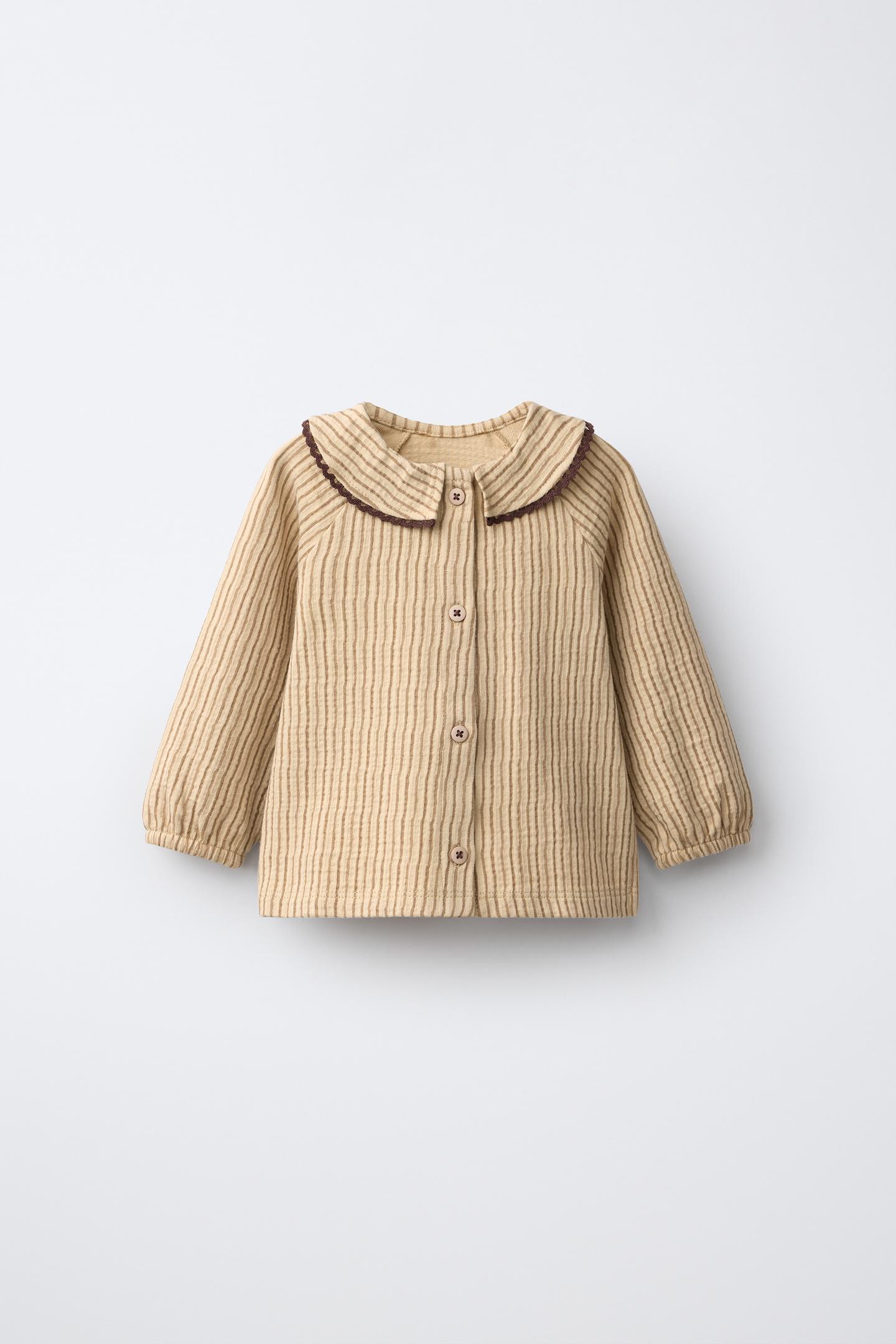 Детская футболка Zara Striped Textured Lace-Trim, цвет: Ocher