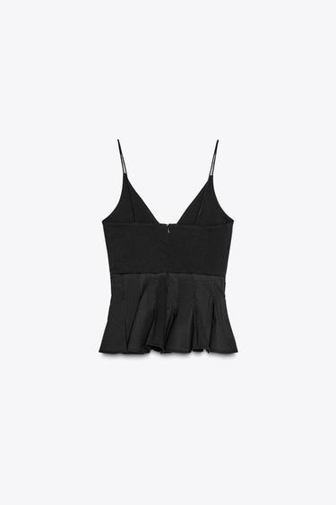 CONTRAST POPLIN PEPLUM TOP - Black by Zara - Image 6