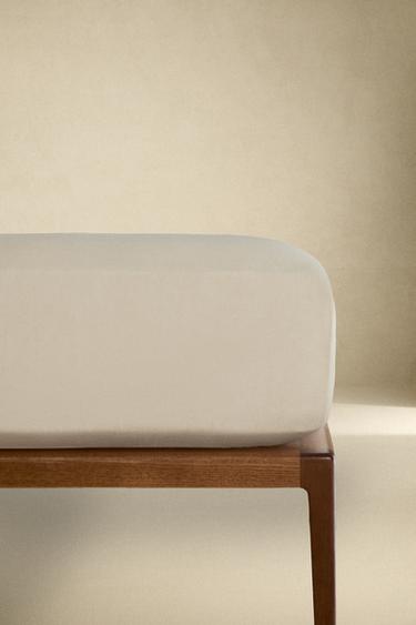 WASHED LINEN FITTED SHEET | 30 CM HIGH (140 GXM²) - Biscuit by Zara - Image 0