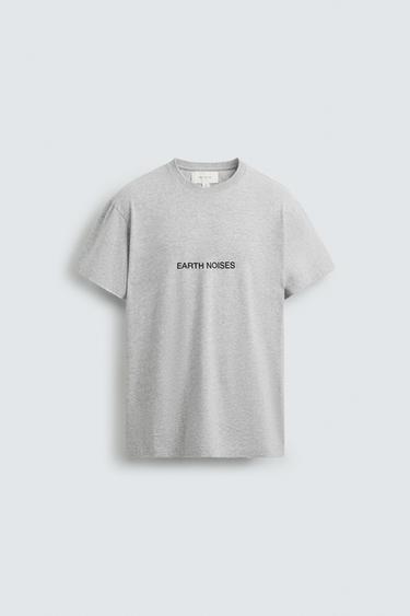 CAMISETA SLIM FIT TEXTO - Gris vigoré de Zara