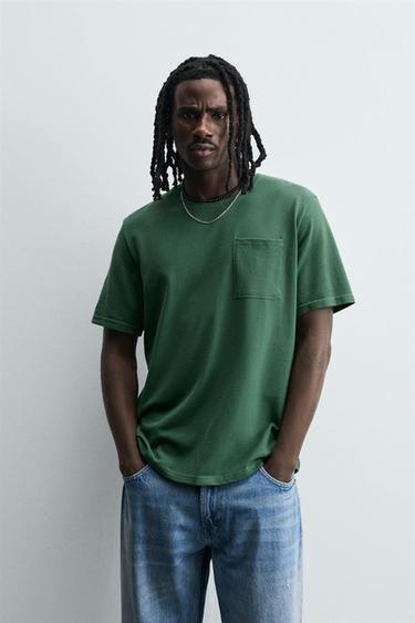 TEXTURED T-SHIRT WITH POCKET - Green by Zara