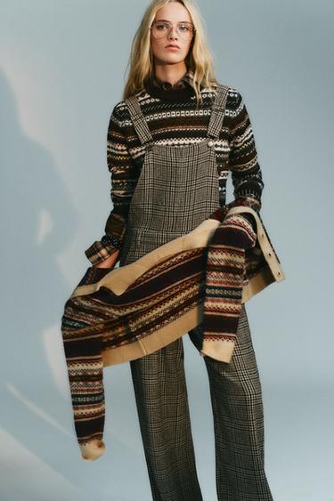 Zara PLAID WOOL BLEND LONG JUMPSUIT - Khaki