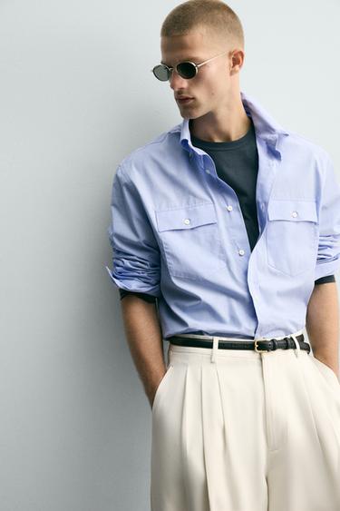 CHEMISE RELAXED FIT À POCHES - Bleu ciel de Zara - Image 6