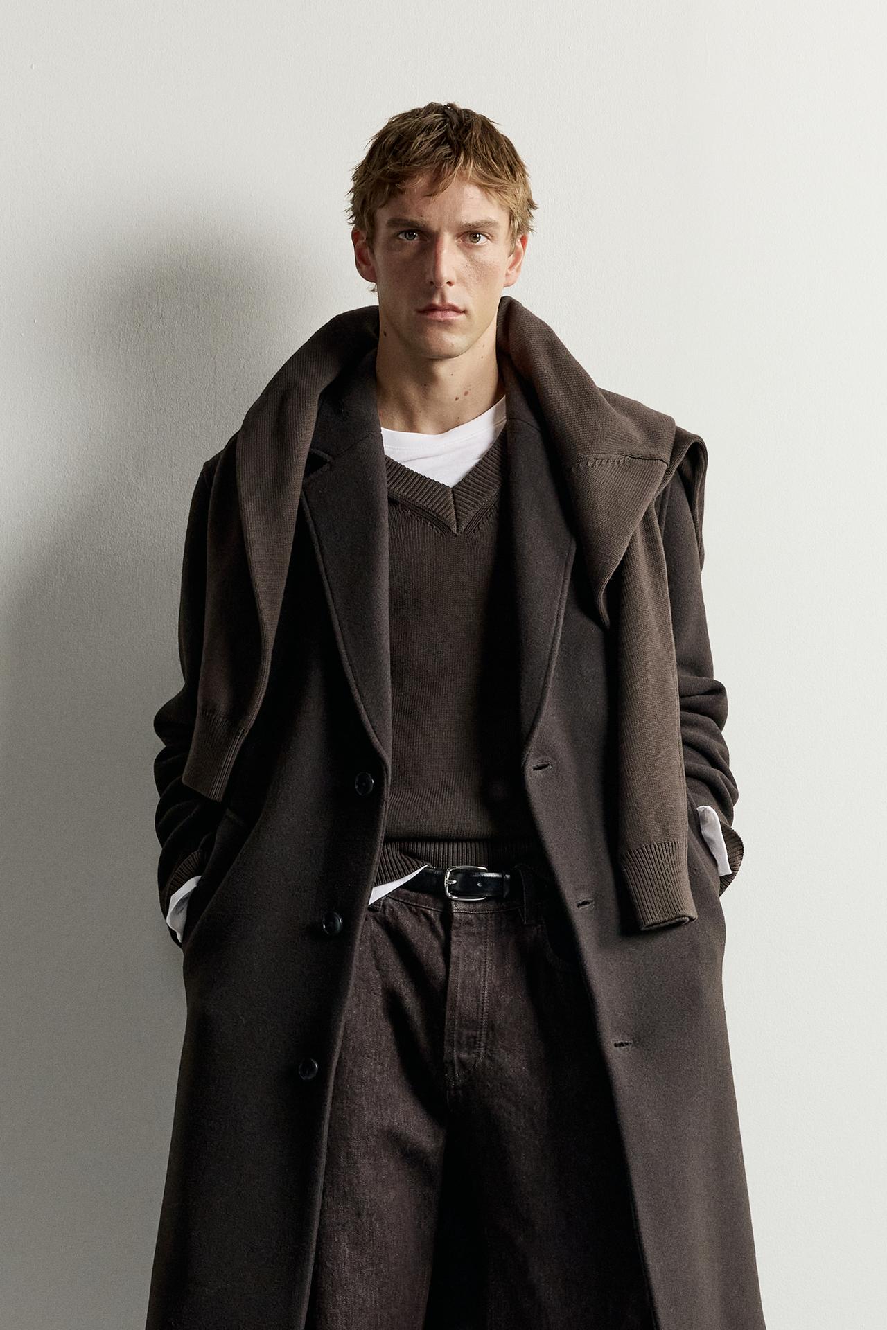 WOOL-BLEND RELAXED-FIT COAT — Brown