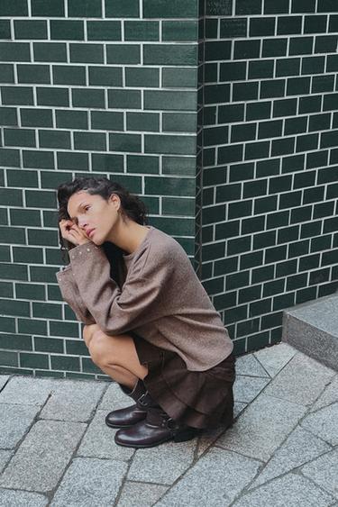 SOFT STUDDED SWEATSHIRT - Brown marl by Zara - Image 3