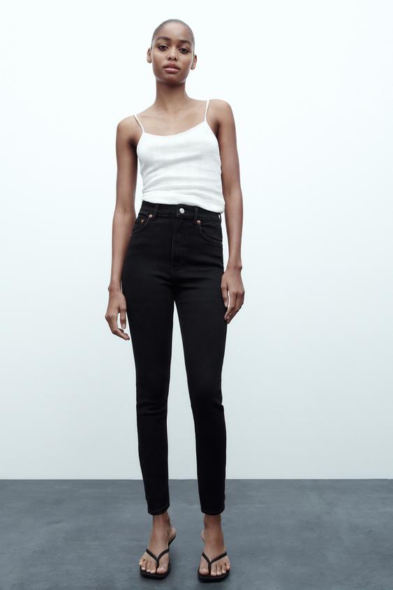 Pantalones Jeans negros detalle dorado Zara