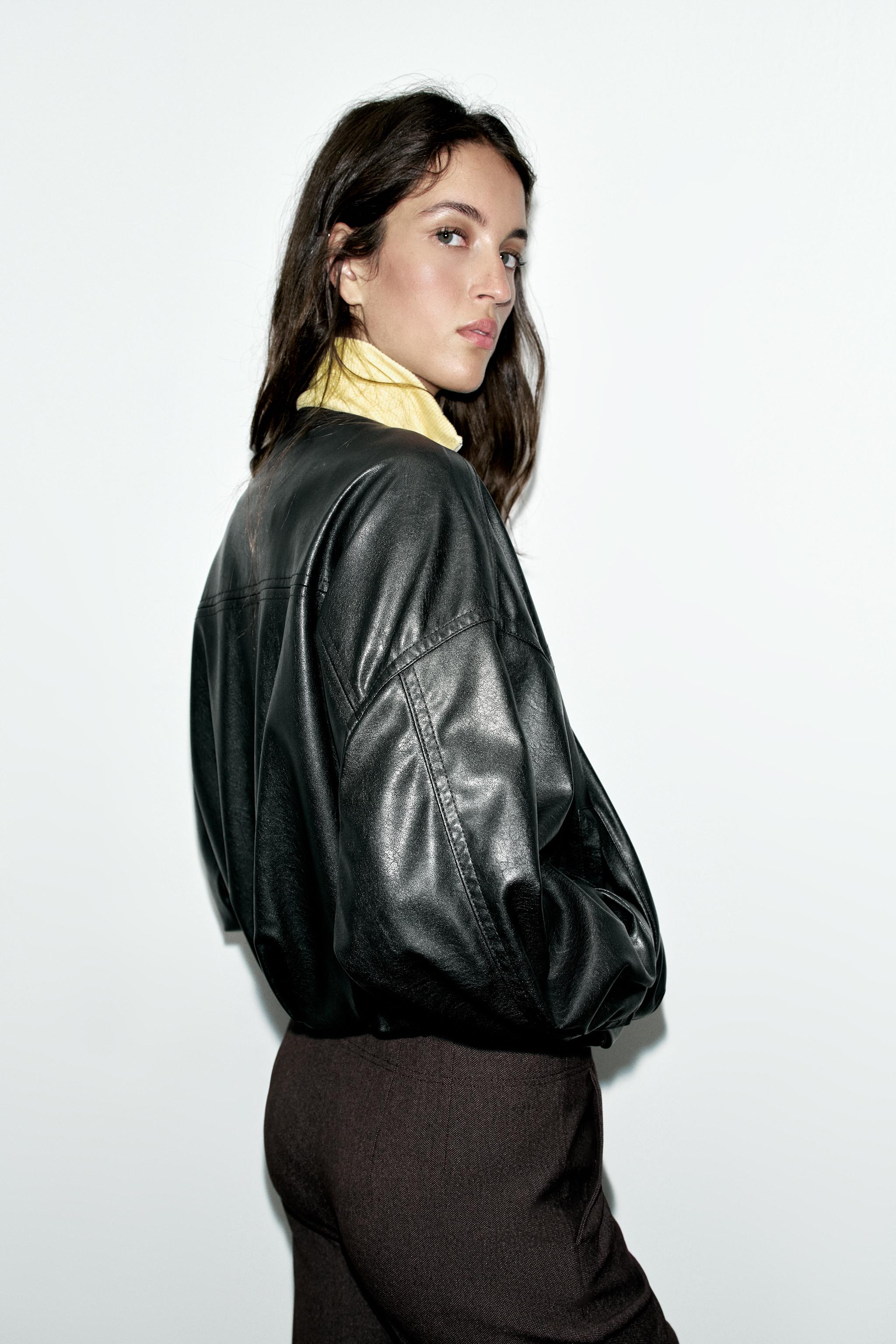 Zara Suni Deri Balon Bomber Ceket görsel 7