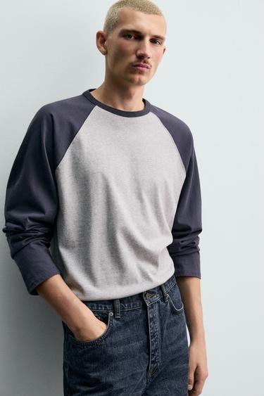 COLOUR BLOCK T-SHIRT - Grey / Blue by Zara - Image 5