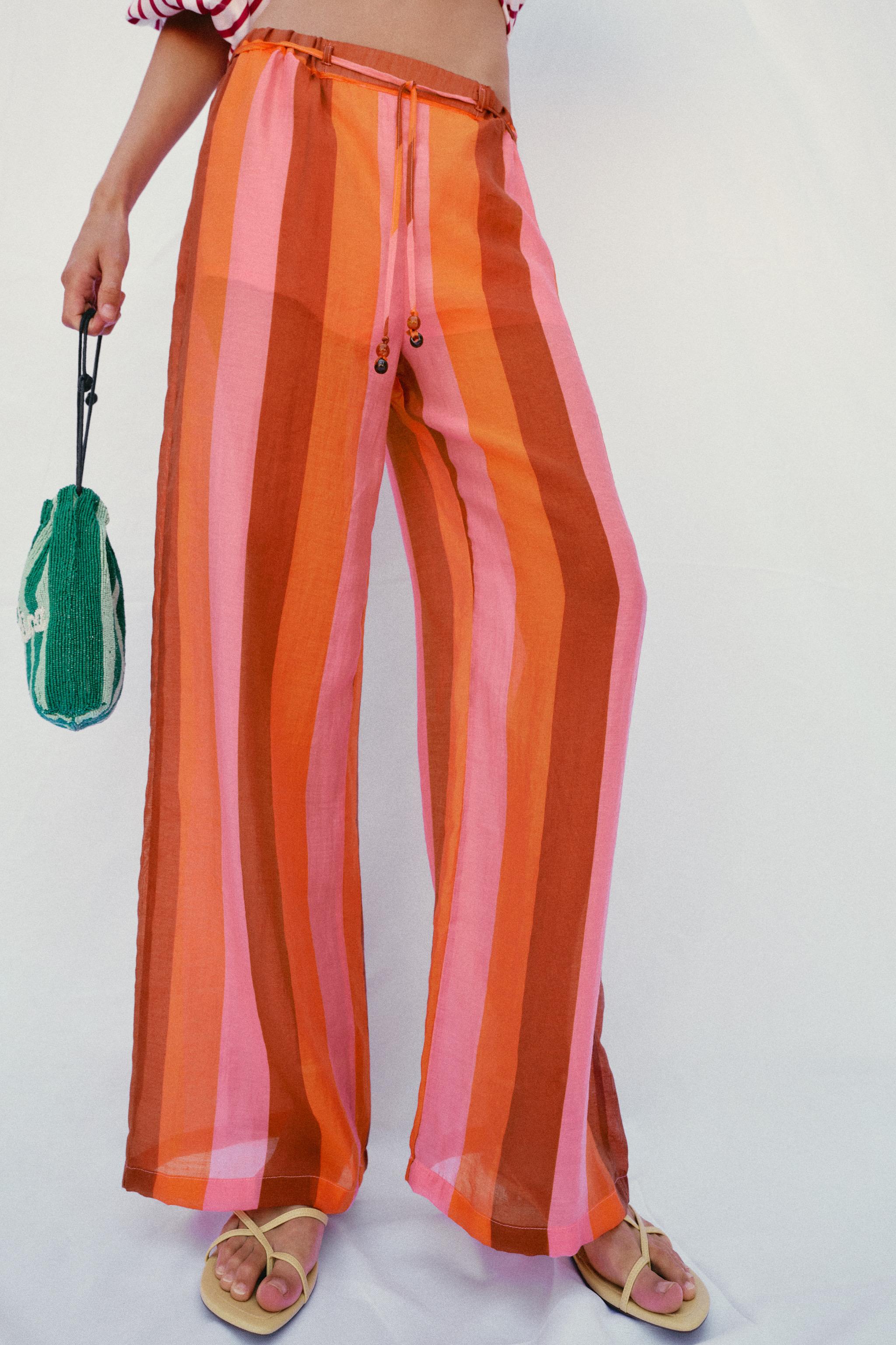 STRIPED WIDE LEG PANTS — Multicolored