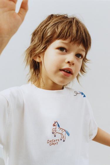 EMBROIDERED T-SHIRT - Ecru by Zara