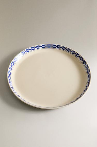 CERAMIC DINNER PLATE WITH CHECKED EDGE - Ecru by Zara - Image 1