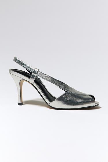 LEATHER OPEN-TOE SANDALS - Silver by Zara