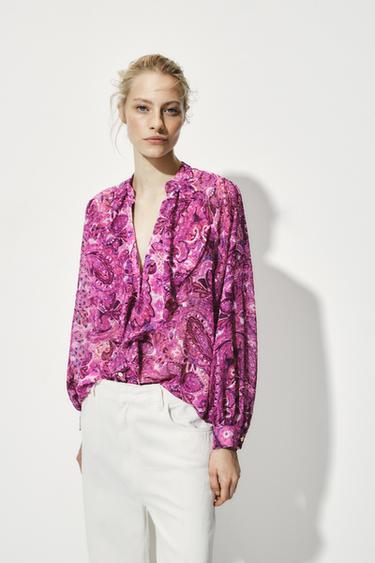 Zara RUFFLED PRINT SHIRT - Pinks