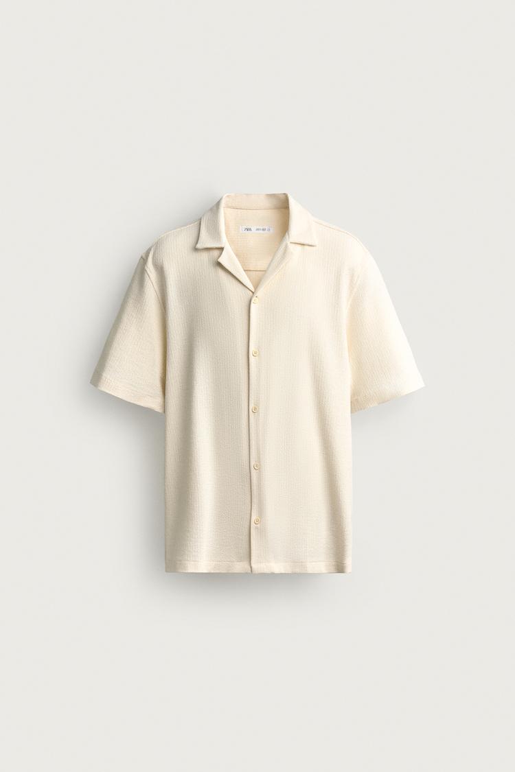 TEXTURED WEAVE SHIRT — Ecru