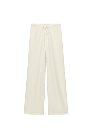 Zara RUSTIC STRAIGHT LEG PANTS - Ecru