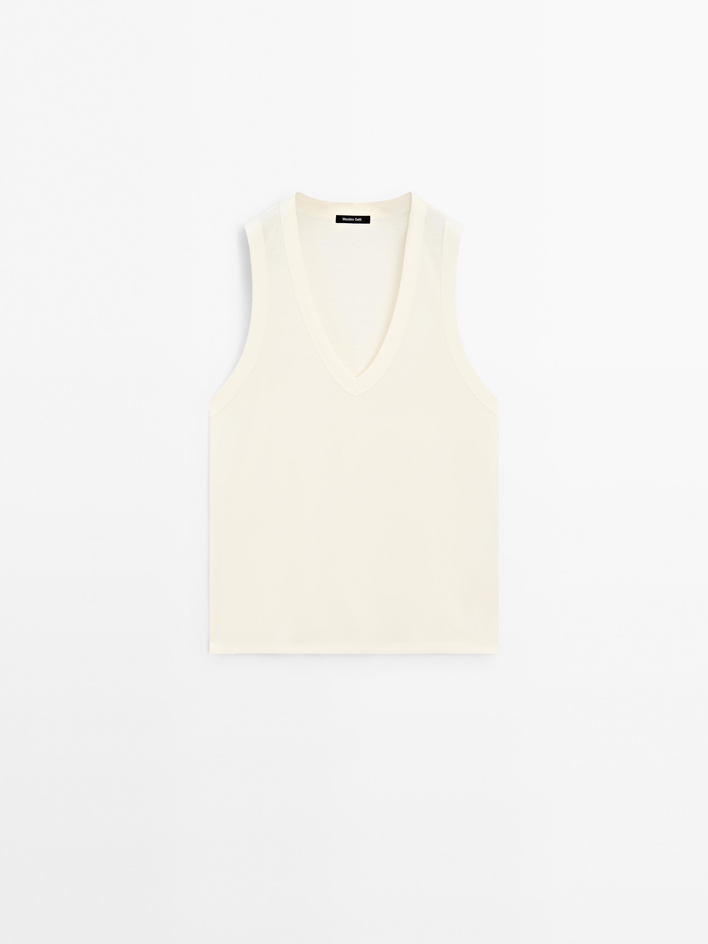 Mercerised cotton V-neck T-shirt