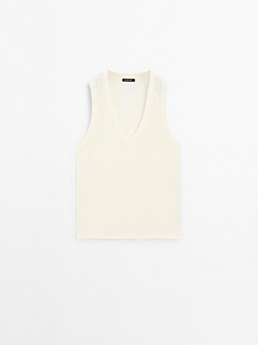 Camiseta sin mangas algodón mecerizado - Amarillo claro de Zara