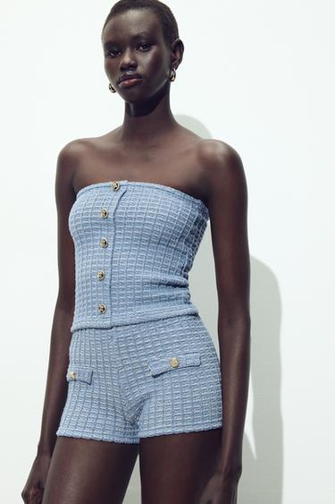 SHORT STRETCH TAILLE HAUTE - Bleu chiné de Zara