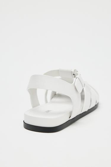 FLAT LEATHER CAGE SANDALS - White by Zara - Image 5