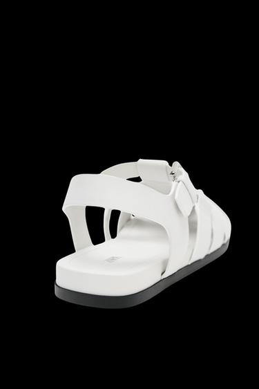 FLAT LEATHER CAGE SANDALS - White by Zara