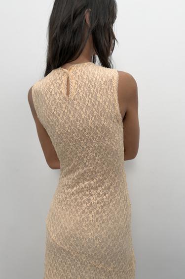 LACE GATHERED MIDI DRESS - Pastel yellow by Zara - Image 4