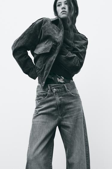 Zara TRF MID-RISE CROSSED WAIST BAGGY JEANS - Light blue