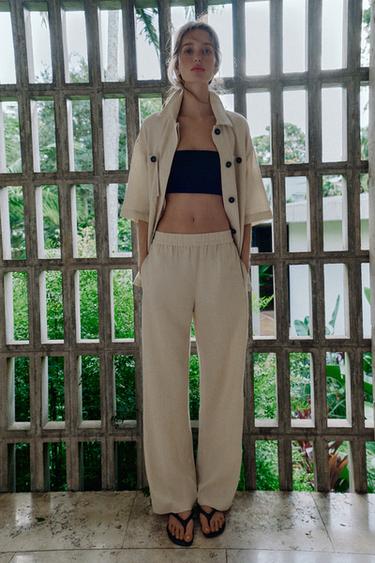LINEN BLEND SAFARI TROUSERS - Light beige by Zara