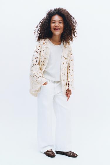 Zara MACRAMÉ FLORAL KIMONO - Ecru