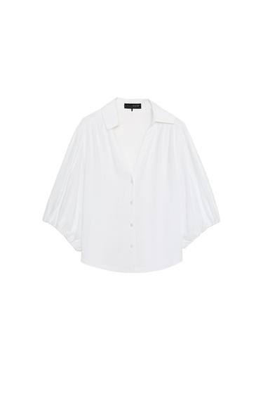 LINEN BLEND PUFF SLEEVE SHIRT