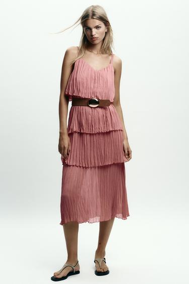 ROBE MIDI À VOLANTS CEINTURÉE - MARSALA de Zara - Image 1