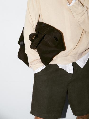 Zara 100% linen Bermuda shorts - Dark khaki