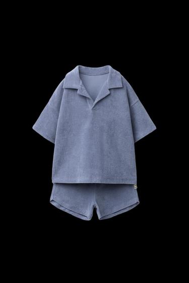CONJUNTO JOGGING POLO Y BERMUDA EFECTO TOALLA - Azul medio de Zara