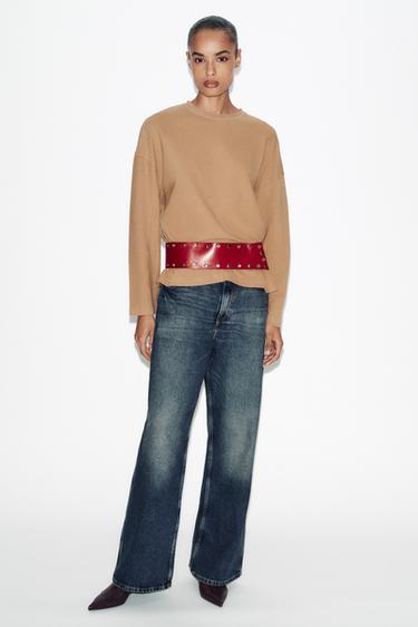 T-SHIRT TEXTURÉ À MANCHES LONGUES - Camel moyen de Zara - Image 2