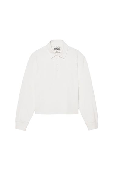 Zara CROPPED FIT COTTON POLO SHIRT - Oyster-white