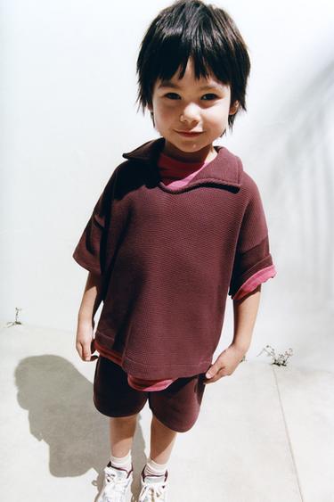CONJUNTO JOGGING POLO Y BERMUDA WAFFLE - Burgundy de Zara