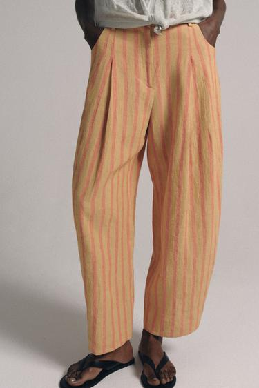 PANTALÓN RAYAS CON LINO ZW COLLECTION - Naranja de Zara