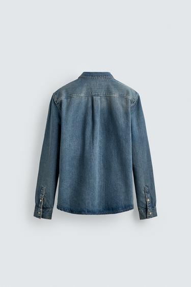 COTTON-LYOCELL DENIM OVERSHIRT - Mid-blue by Zara - Image 6