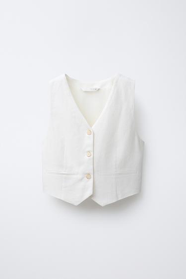 Zara LINEN BLEND TAILORED VEST - Ecru