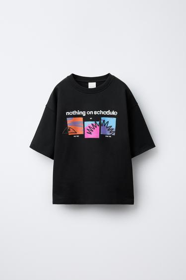 Zara RAISED PRINT T-SHIRT - Dark anthracite