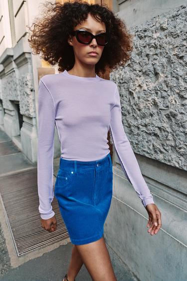 CORDUROY MINI SKIRT - Blue by Zara