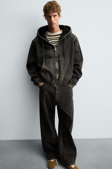 DENIM JACKET WITH FAUX SHEARLING HOODIE - Grey by Zara - Image 4