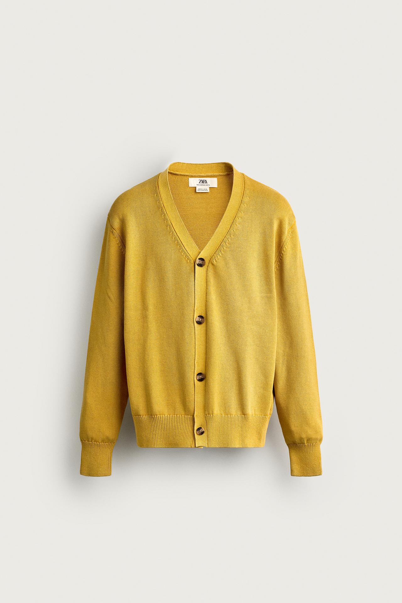 COTTON REGULAR FIT CARDIGAN — Yellow