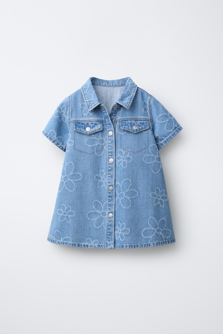 FLORAL DENIM DRESS - Blue | ZARA United States FLORAL DENIM DRESS - Blue | ZARA United States