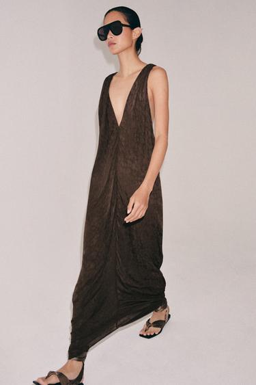 ZW COLLECTION JACQUARD MIDI DRESS - Chocolate by Zara
