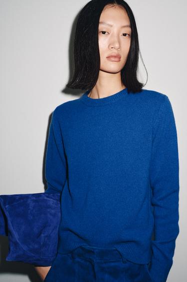 CASHMERE AND WOOL BASIC SWEATER - Bluish by Zara