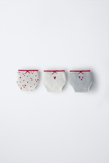 Zara AGES 6-14/ THREE-PACK OF HEART UNDERWEAR - Ecru