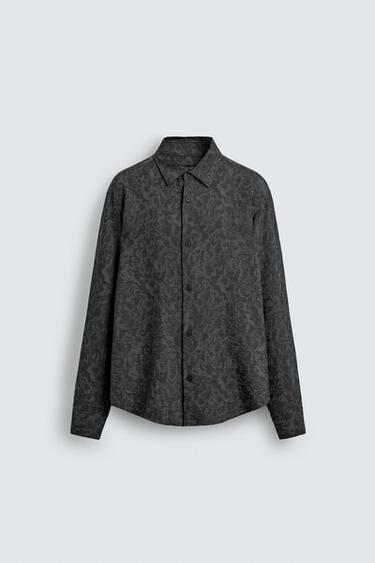 Zara FLOWY FLORAL JACQUARD SHIRT - Anthracite Gray