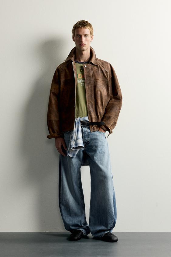 FADED-EFFECT SUEDE LEATHER JACKET - Brown by Zara - Image 0